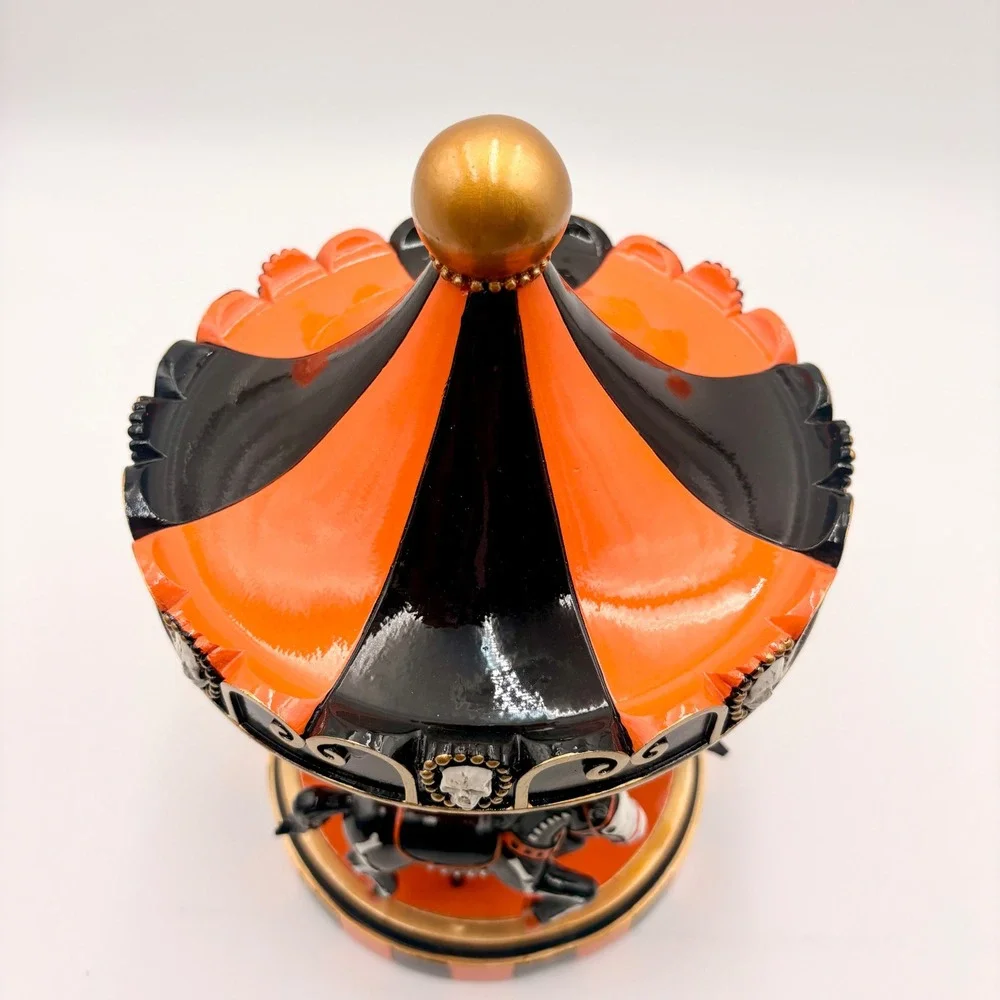Sweet Street Halloween Skeleton Horse Carousel Figurine Orange Black Skulls
